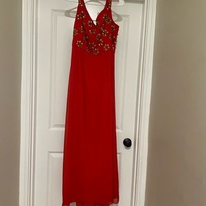 Virgos lounge full length red embellished dress off shoulder